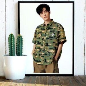 Hustle Gang Short Sleeve Green Tan Camo Button Down  Shirt Size: 2X